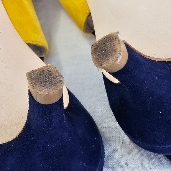Shoes   Boden Florrie Suede 2” Kitten Heel Slingbacks EU39.5 US8.5 Navy & Yellow - Picture 8 of 16